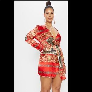 Red Satin Wrap Dress